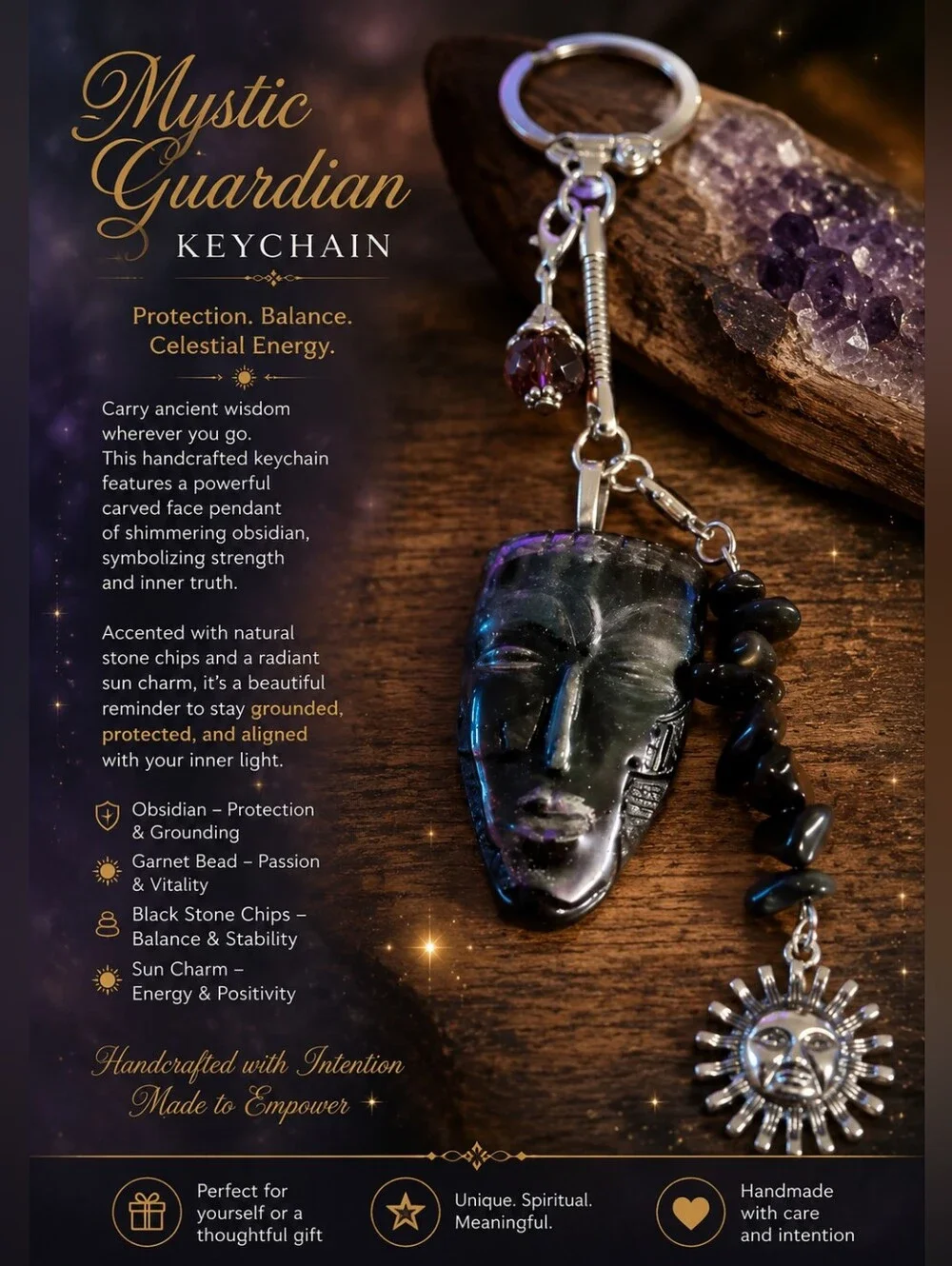 Keychain - Obsidian Black Spiritual Pendant